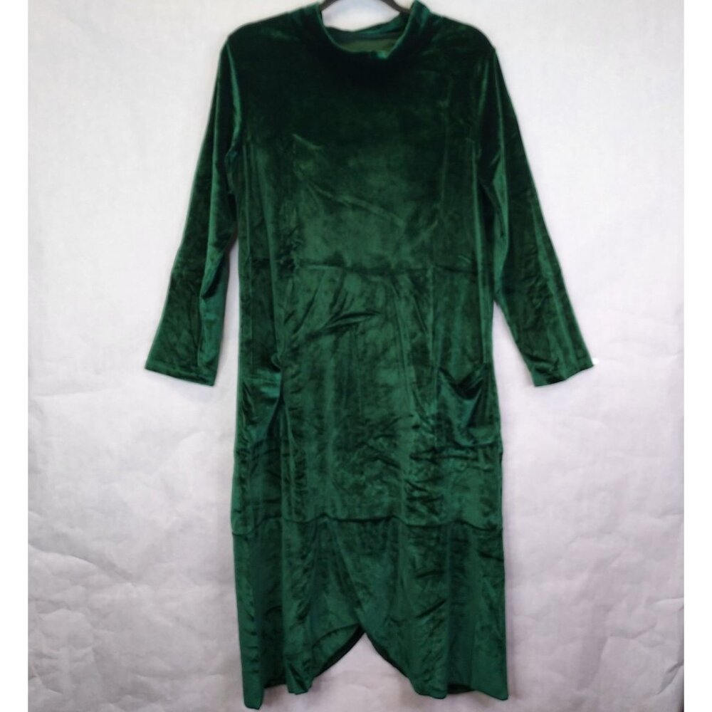Velvet Midi Dress Women's XL High Neck Split Hem Long Sleeve Modest Vampy Witchy